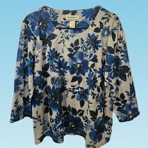 Alfed Dunner Floral blue, black and gray  Petite Women's Top PXL